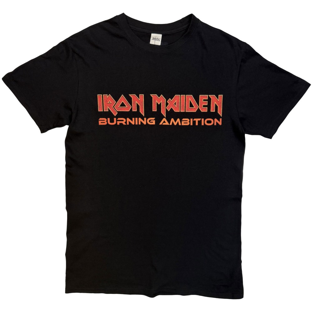Iron Maiden - Burning Ambition Text Logo Mens Tshirt - Black